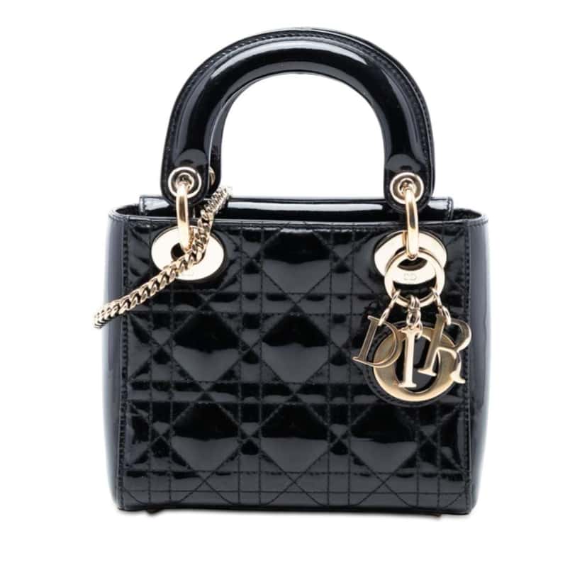 Dior Mini Patent Cannage Lady Dior Black Leather Very good condition - Front View