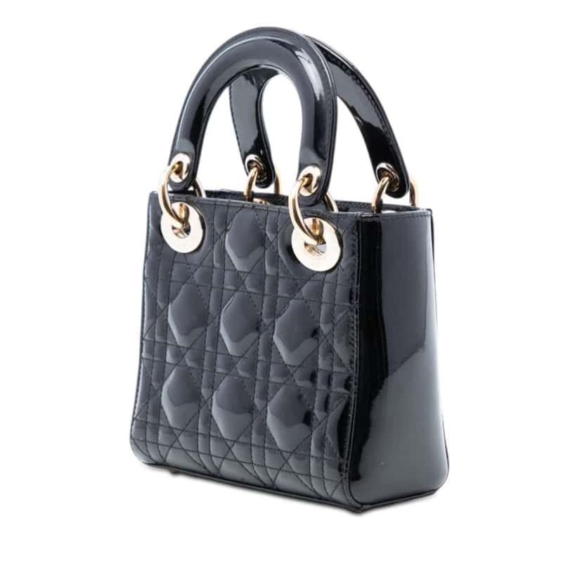 Dior Mini Patent Cannage Lady Dior Black Leather Very good condition - Back View