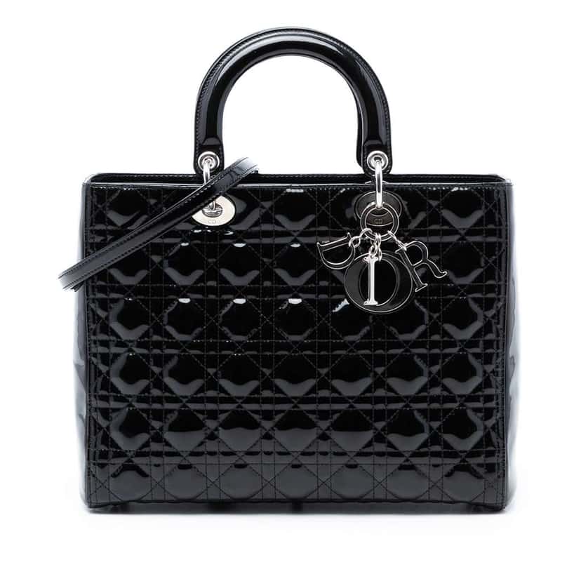 Dior Large Patent Cannage Lady Dior Black Leather Very good condition - Front View