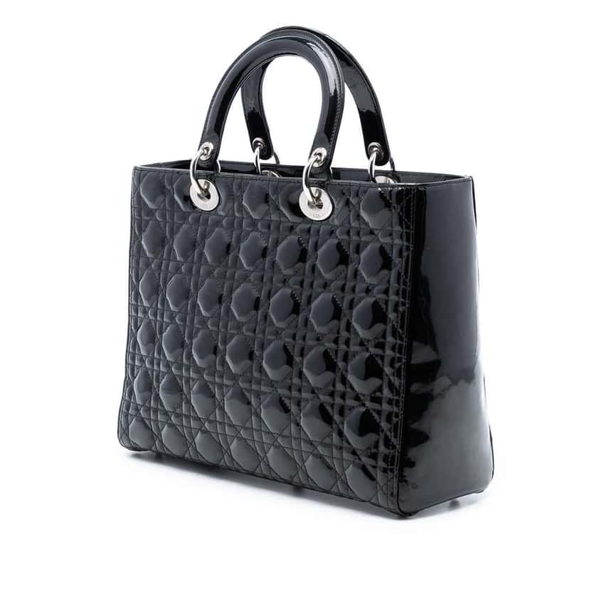 Dior Large Patent Cannage Lady Dior Black Leather Very good condition - Back View