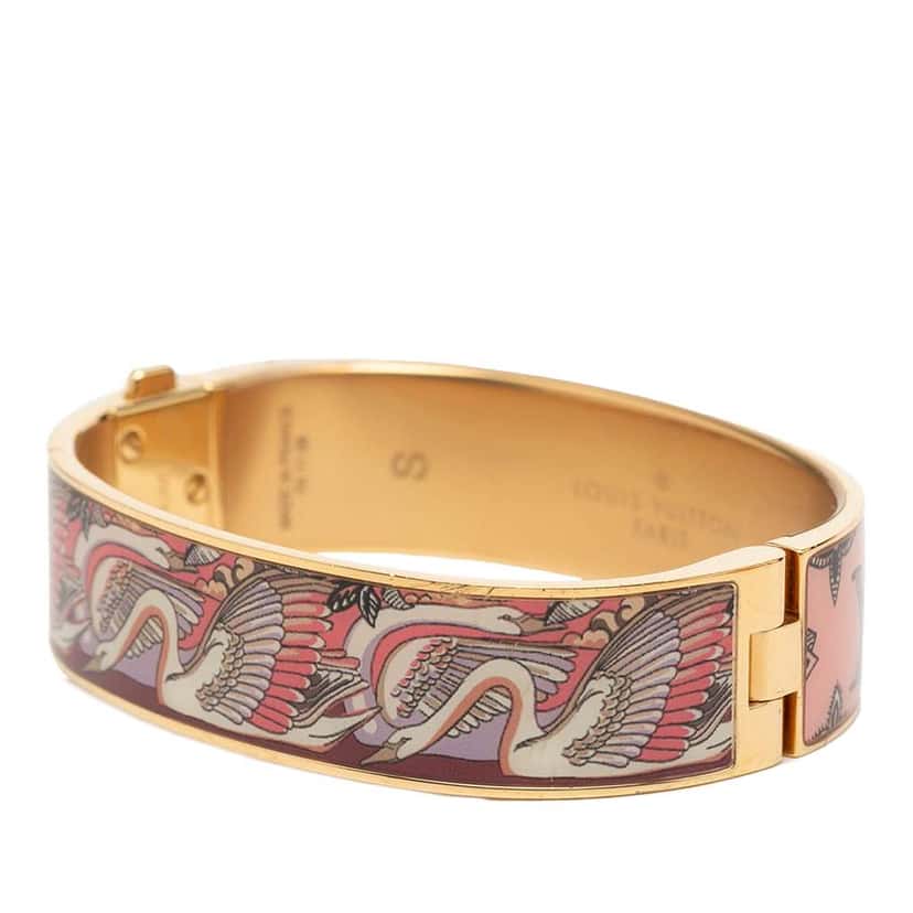 Louis Vuitton Gold Plated Enamel Monogram Confidential Hinge Bracelet S Pink Very good condition - Back View
