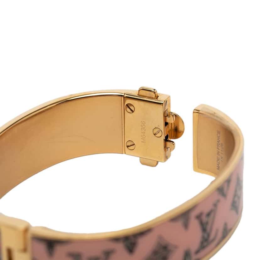 Louis Vuitton Gold Plated Enamel Monogram Confidential Hinge Bracelet S Pink Very good condition - Model View