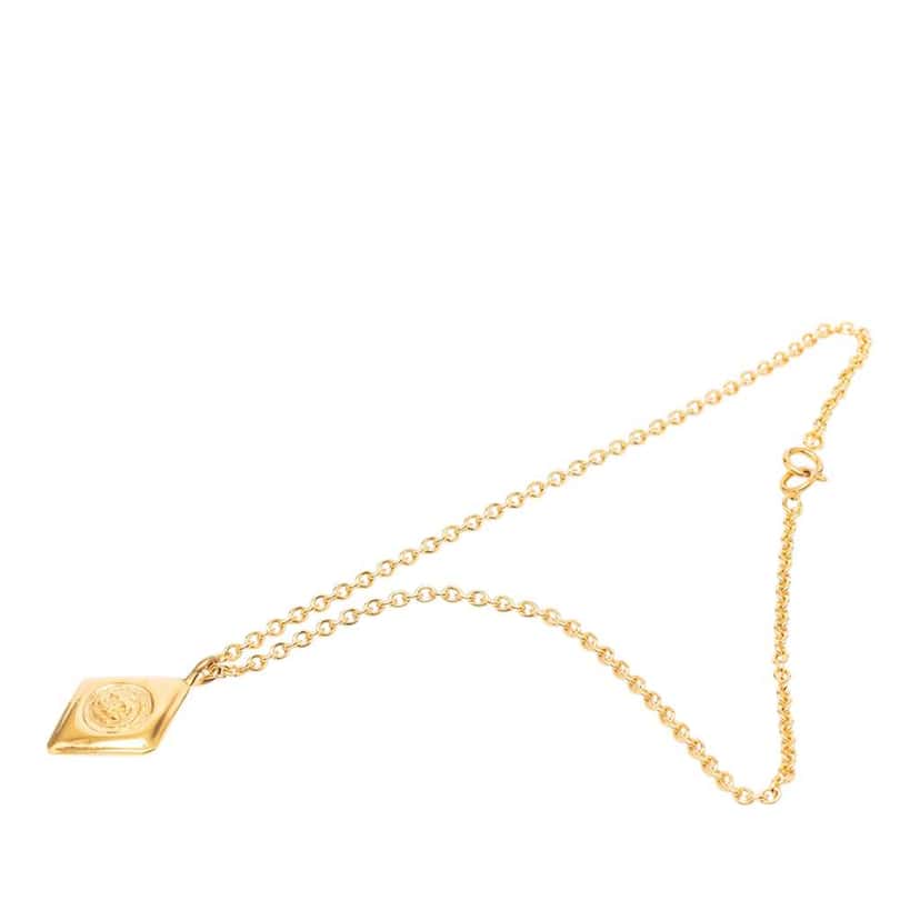 Chanel CC Gold Plated Diamond Shape Pendant Necklace Gold Metal Very good condition - Front View