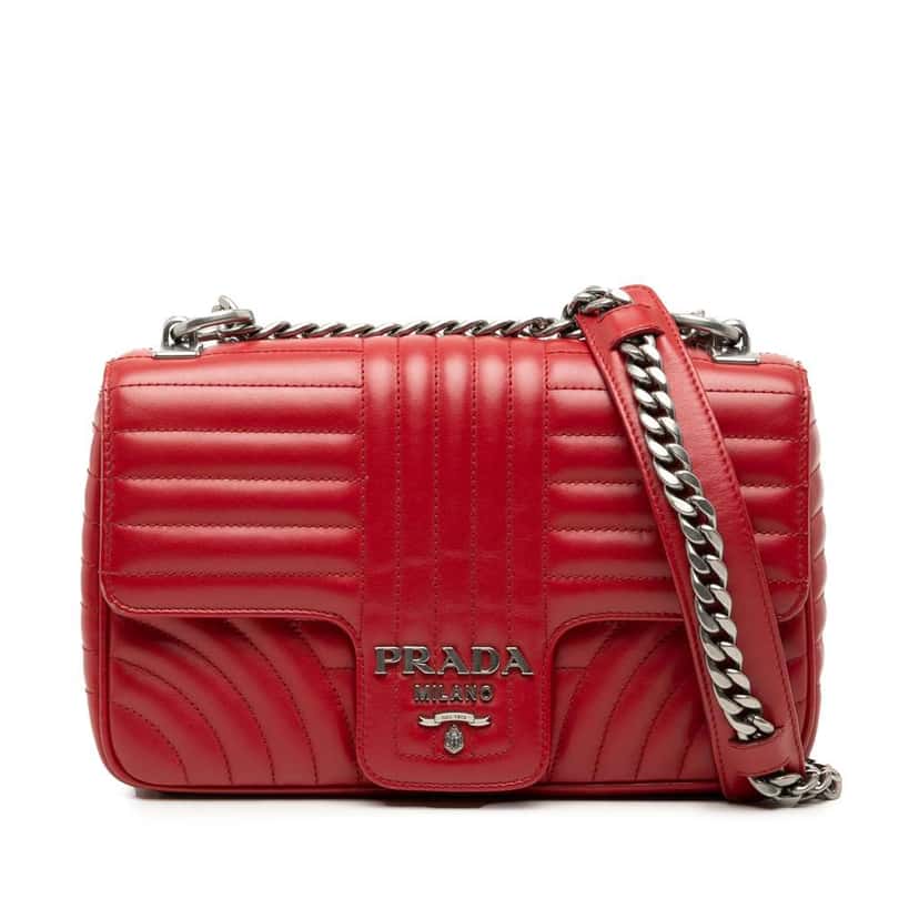 Prada Medium Soft Calf Impunture Diagramme Bag Red Leather Very good condition - Front View