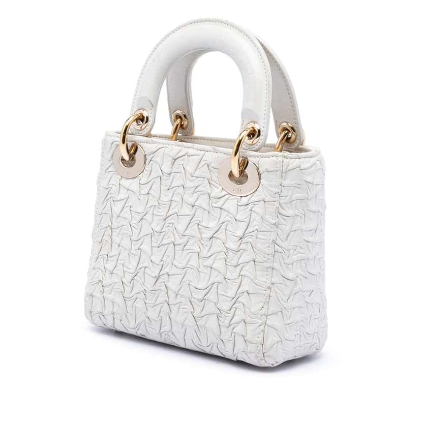 Dior Mini Wavy Crinkled Lambskin Lady Dior White Leather Very good condition - Back View