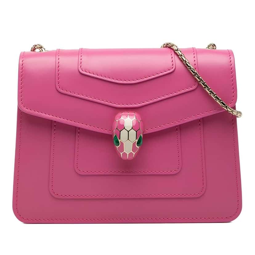 Bvlgari Small Leather Square Serpenti Forever Chain Crossbody Pink Leather Very good condition - Front View