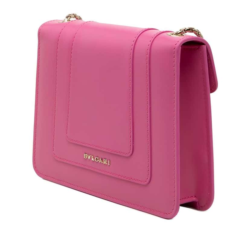 Bvlgari Small Leather Square Serpenti Forever Chain Crossbody Pink Leather Very good condition - Back View