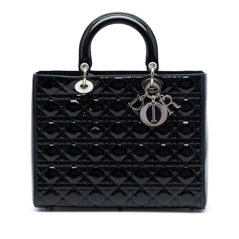 Dior Large Patent Cannage Lady Dior Black Leather Very good condition - Front View