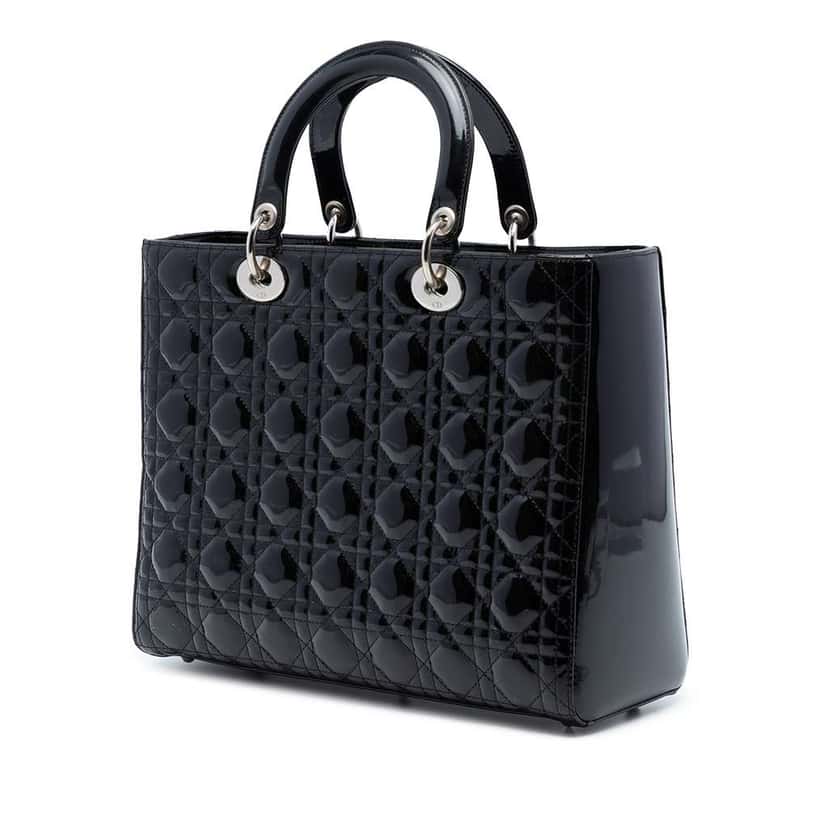 Dior Large Patent Cannage Lady Dior Black Leather Very good condition - Back View