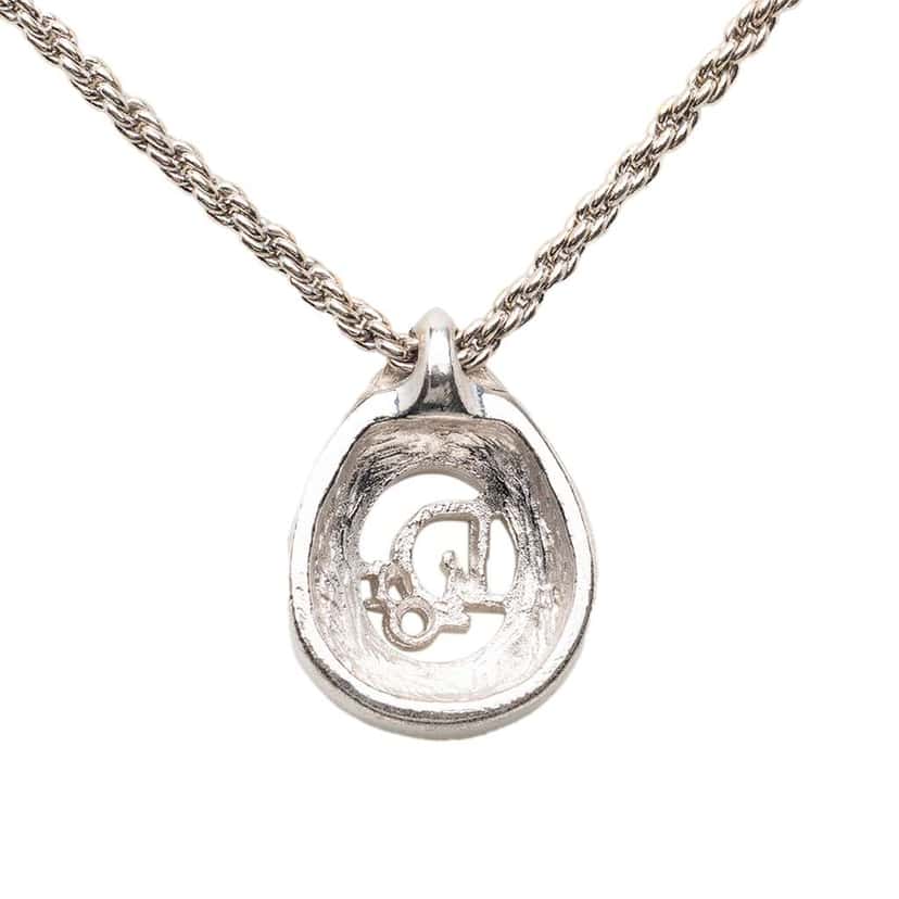 Dior Gold Plated Logo Tear Drop Rhinestones Pendant Necklace Gold Metal Very good condition - Inside View