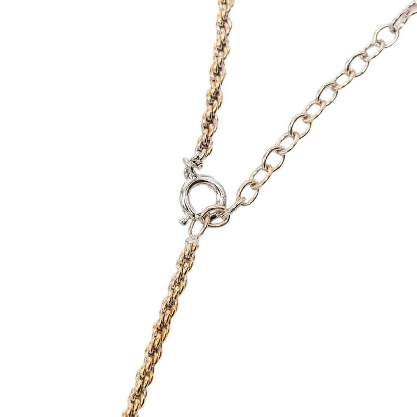 Dior Gold Plated Logo Tear Drop Rhinestones Pendant Necklace Gold Metal Very good condition - Model View