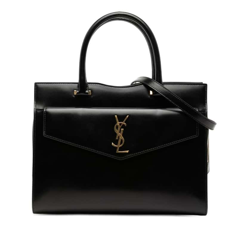 Saint Laurent Medium Smooth Calfskin Monogram Uptown Satchel Black Leather Very good condition - Front View