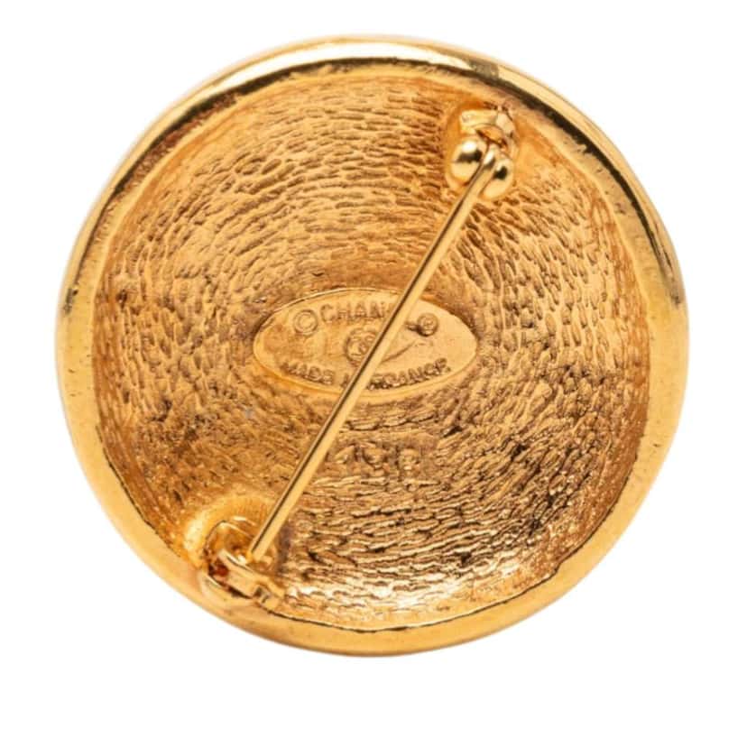 Chanel Gold Plated CC Round Brooch Gold Metal Very good condition - Back View