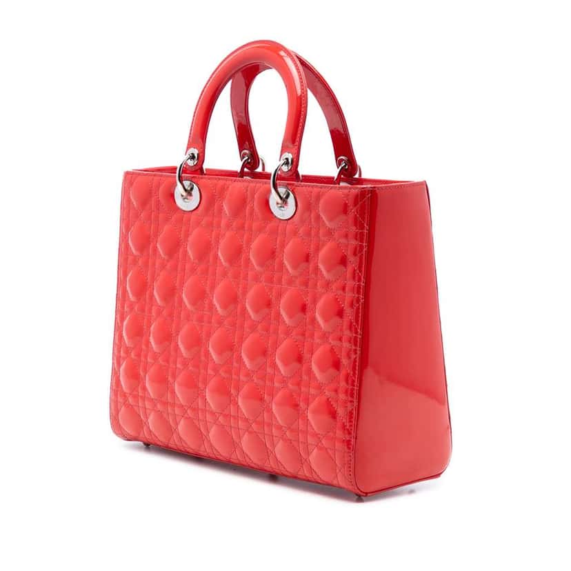 Dior Large Patent Cannage Lady Dior Red Leather Very good condition - Back View