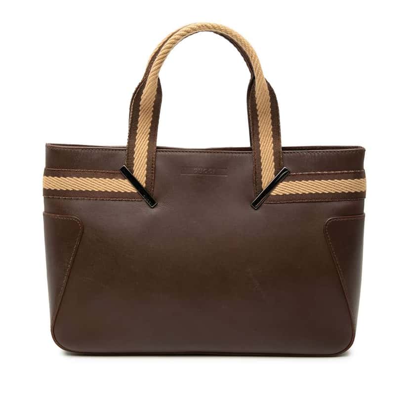 Gucci Leather Web Handbag Brown Leather Very good condition - Front View