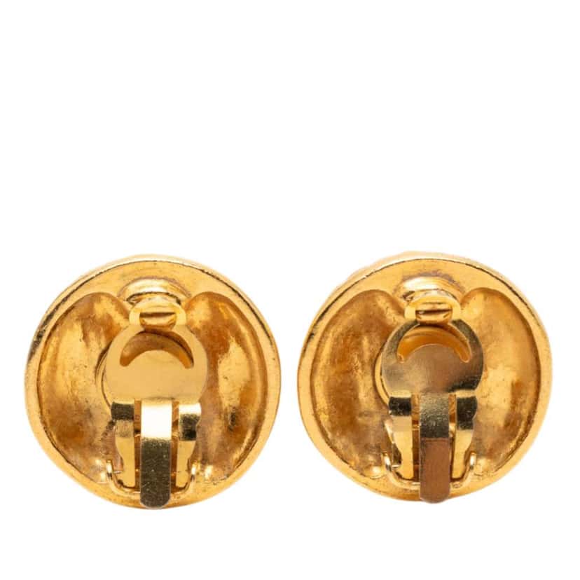 Chanel Gold Plated CC Round Clip On Earrings Gold Metal Very good condition - Back View