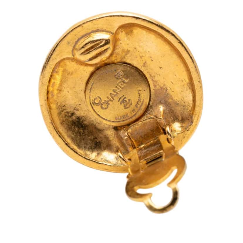 Chanel Gold Plated CC Round Clip On Earrings Gold Metal Very good condition - Inside View