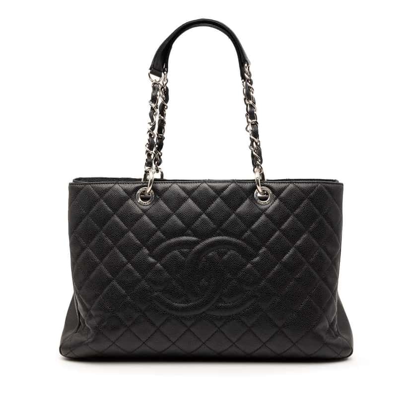 Chanel Caviar Grand Shopping Tote XL Black Leather Very good condition - Front View