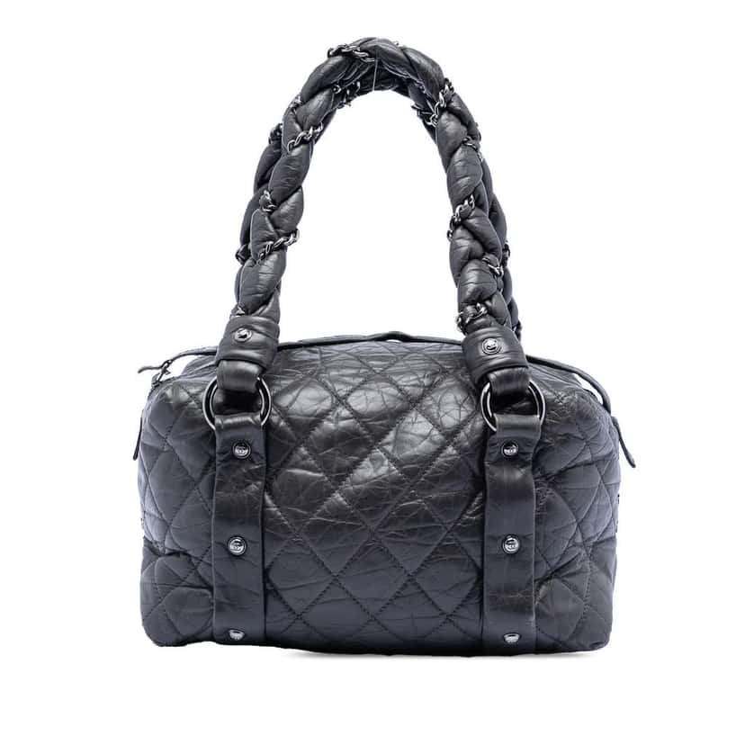 Chanel Small Distressed Lambskin Lady Braid Tote Black Leather Very good condition - Front View