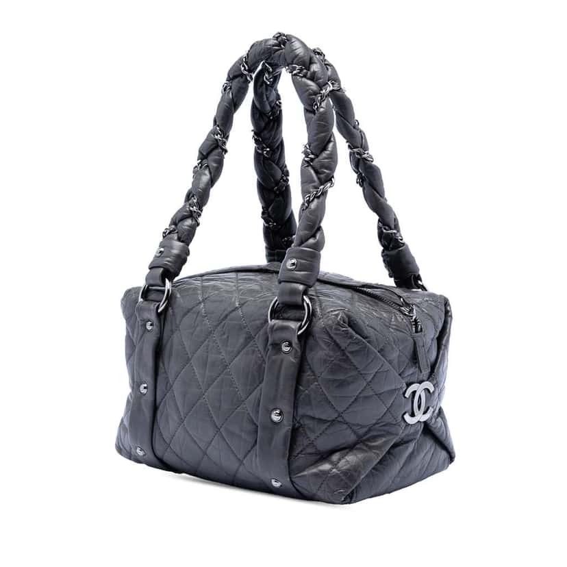 Chanel Small Distressed Lambskin Lady Braid Tote Black Leather Very good condition - Back View