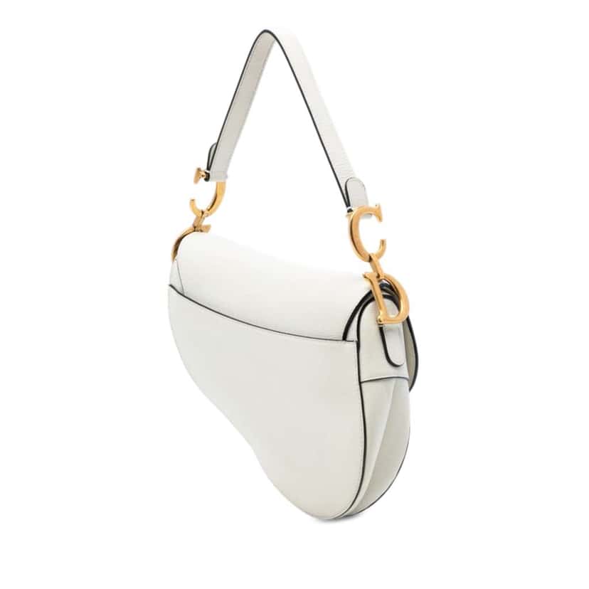 Dior Grained Calfskin Saddle Bag White Leather Very good condition - Back View
