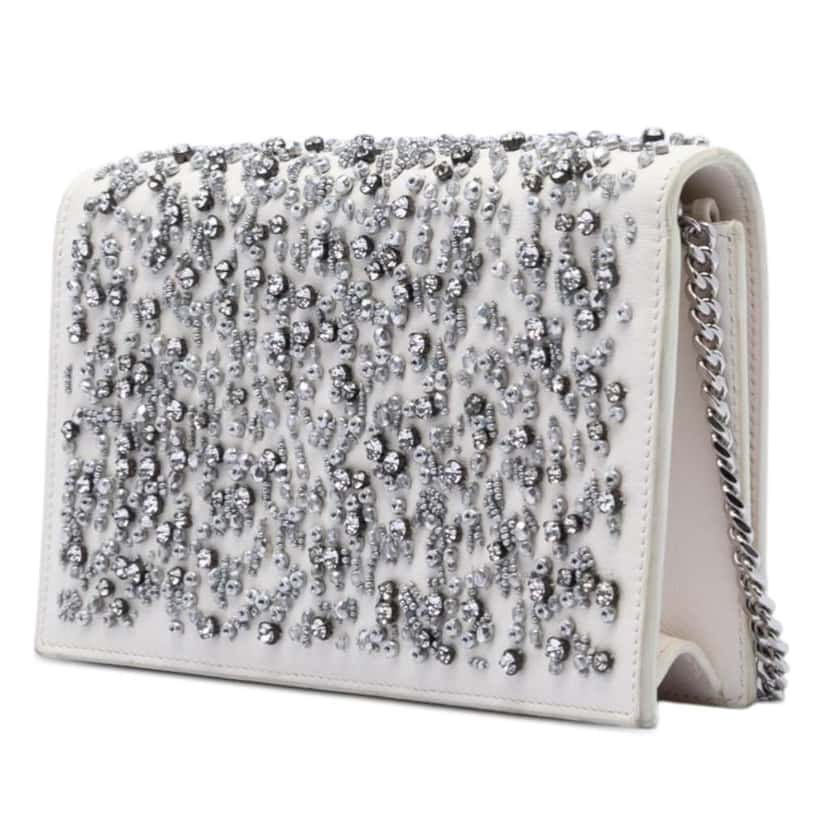 Saint Laurent Beaded Calfskin Monogram Kate Tassel Wallet on Chain White Leather Very good condition - Back View