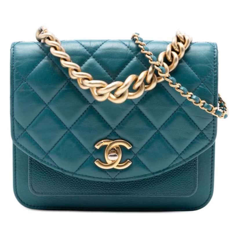 Chanel Mini Quilted Calfskin and Caviar Chain Handle Flap Blue Leather Very good condition - Front View