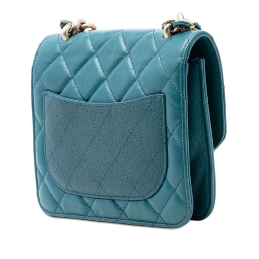Chanel Mini Quilted Calfskin and Caviar Chain Handle Flap Blue Leather Very good condition - Back View