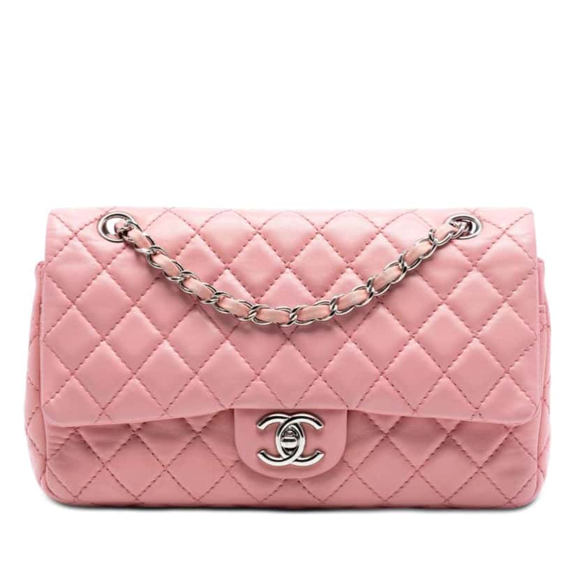 Chanel Medium Classic Lambskin Double Flap Pink Leather Very good condition - Front View