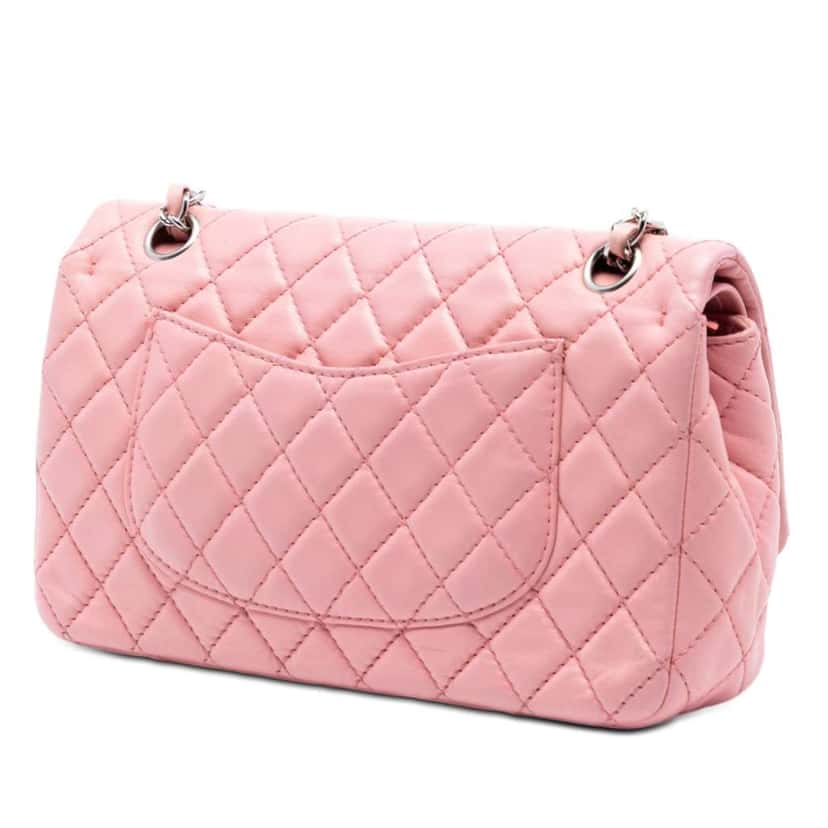 Chanel Medium Classic Lambskin Double Flap Pink Leather Very good condition - Back View