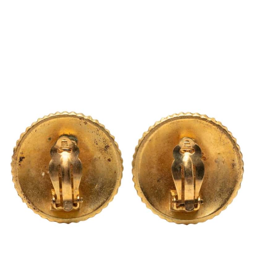 Chanel Gold Plated Logo Button Clip On Earrings Gold Metal Very good condition - Back View