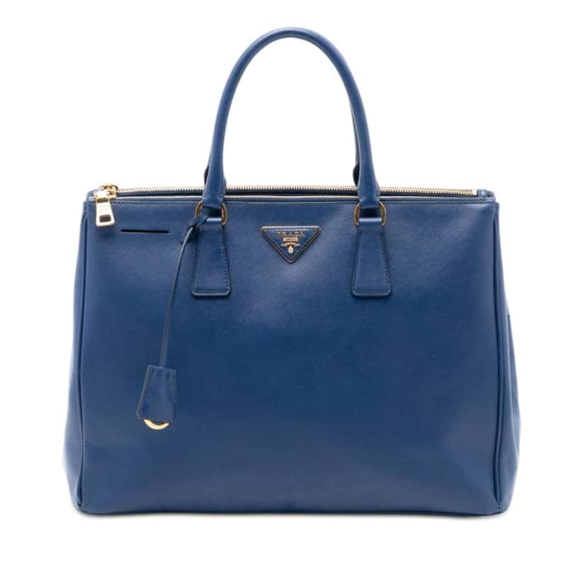 Prada Large Saffiano Lux Galleria Double Zip Tote Blue Leather Very good condition - Front View
