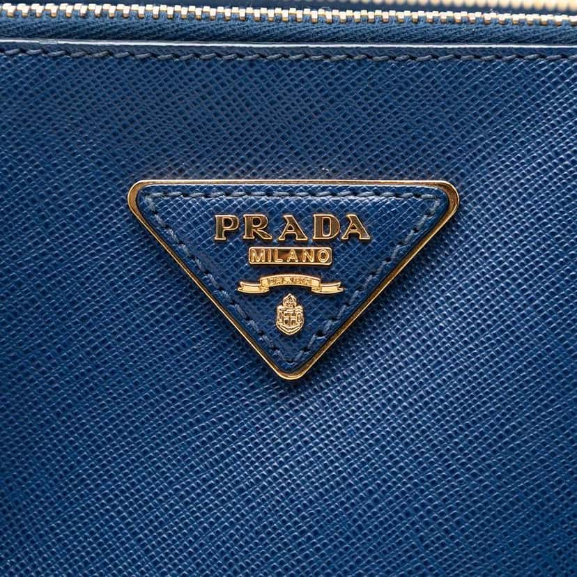 Prada Large Saffiano Lux Galleria Double Zip Tote Blue Leather Very good condition - Box View