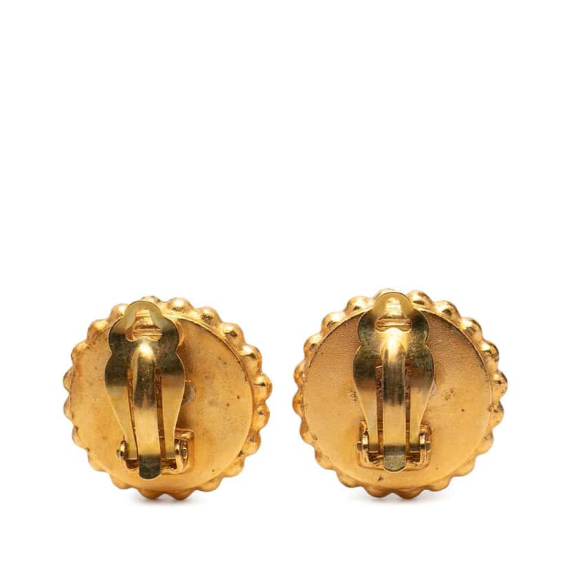 Chanel CC Gold Plated and Enamel Button Clip On Earrings Gold Metal Very good condition - Back View