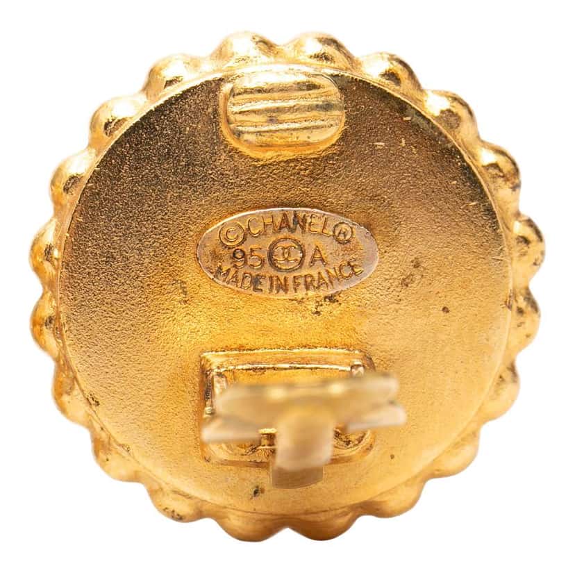 Chanel CC Gold Plated and Enamel Button Clip On Earrings Gold Metal Very good condition - Inside View