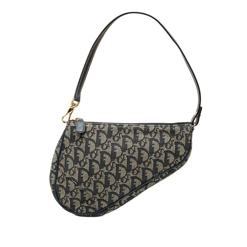Dior Mini Diorissimo Canvas Saddle Pochette Blue Canvas Very good condition - Front View