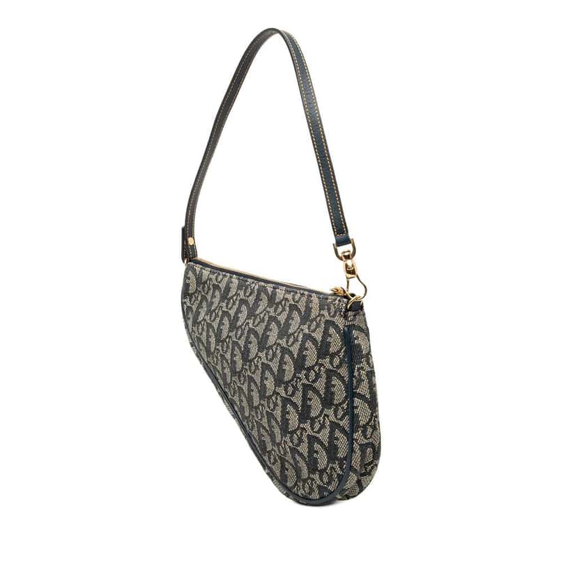 Dior Mini Diorissimo Canvas Saddle Pochette Blue Canvas Very good condition - Back View