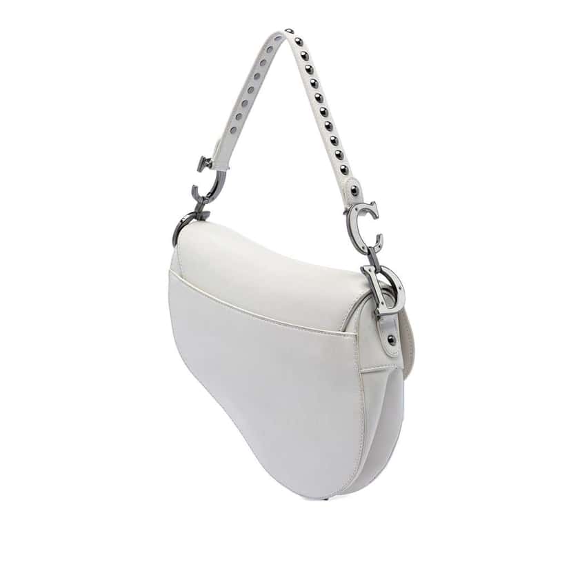 Dior Studded Leather Saddle Bag White Leather Very good condition - Back View