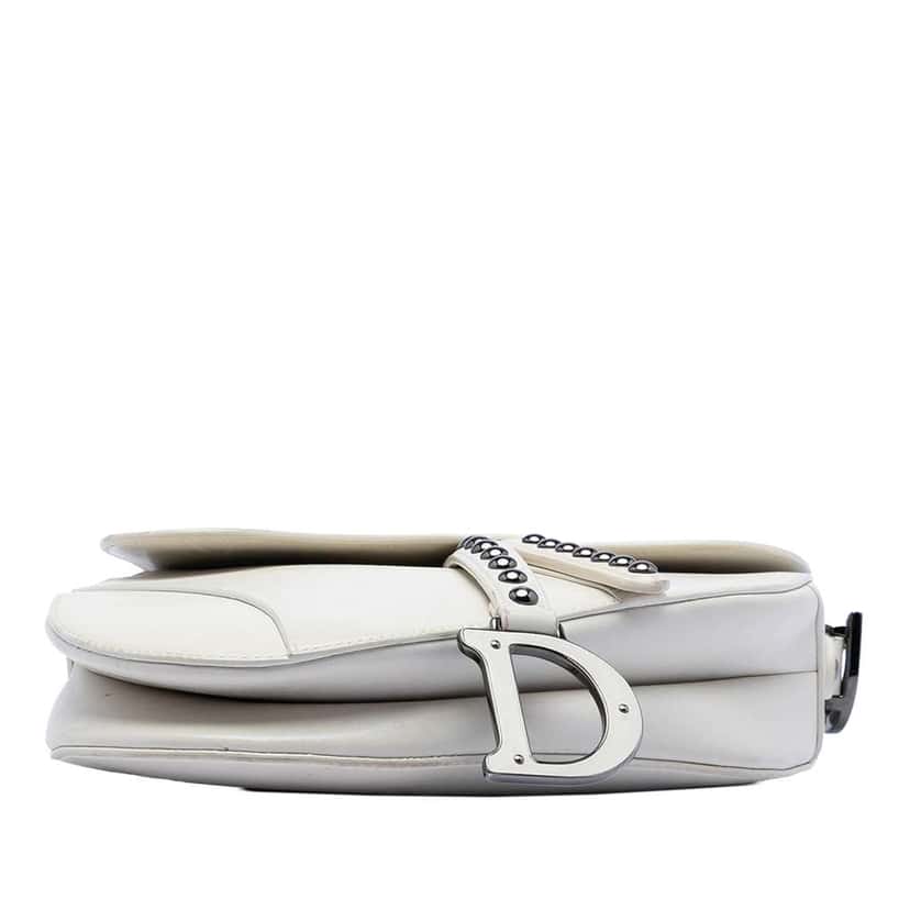 Dior Studded Leather Saddle Bag White Leather Very good condition - Inside View