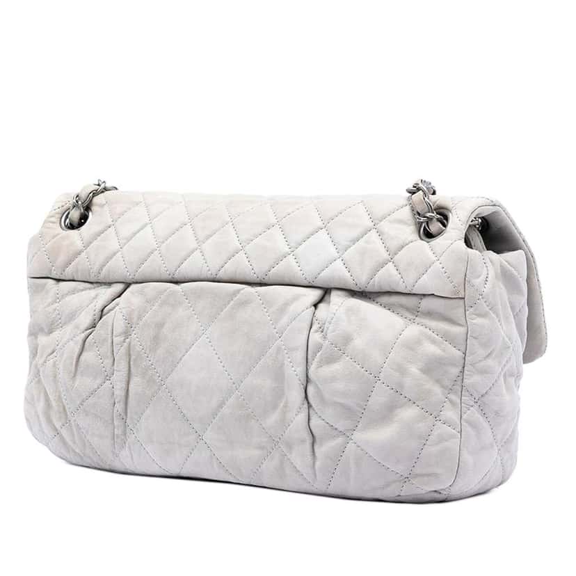 Chanel Large Quilted Iridescent Calfskin Coco Pleats Flap Grey Leather Very good condition - Back View