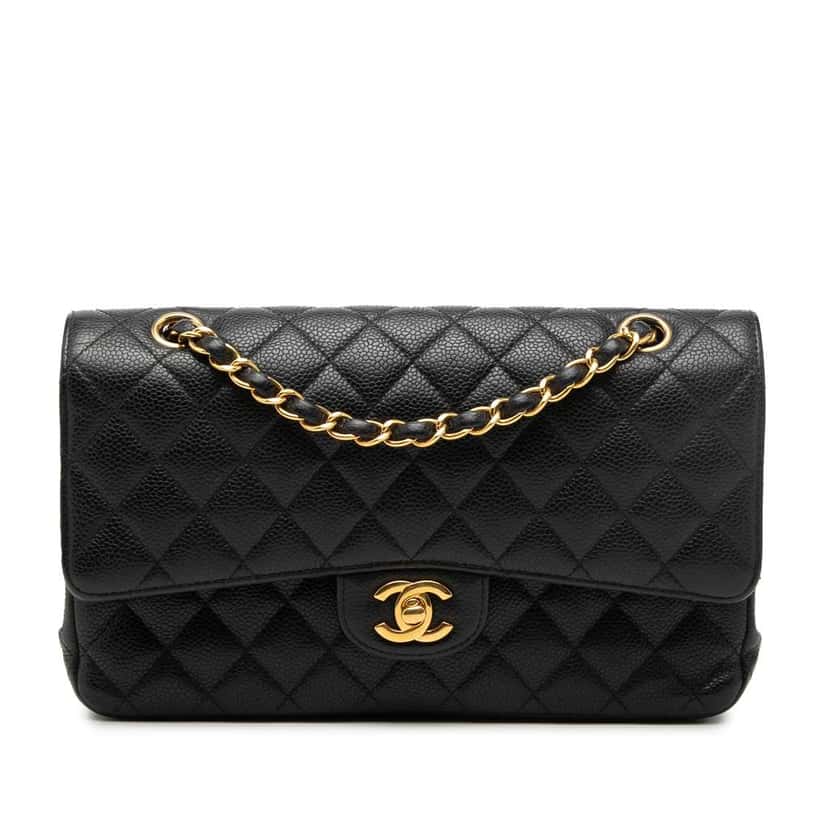 Chanel Medium Classic Caviar Double Flap Black Leather Very good condition - Front View