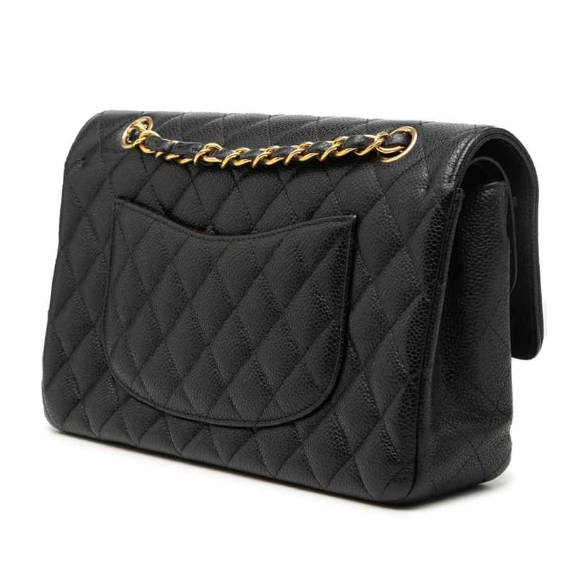 Chanel Medium Classic Caviar Double Flap Black Leather Very good condition - Back View