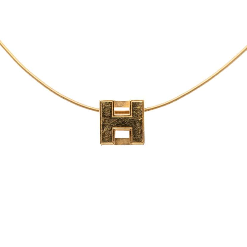 Hermès Gold Plated Enamel Cage D H Pendant Necklace Gold Metal Very good condition - Front View