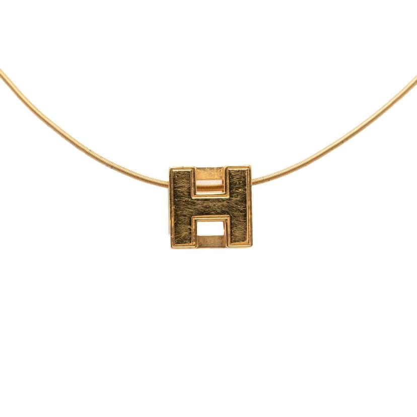 Hermès Gold Plated Enamel Cage D H Pendant Necklace Gold Metal Very good condition - Back View