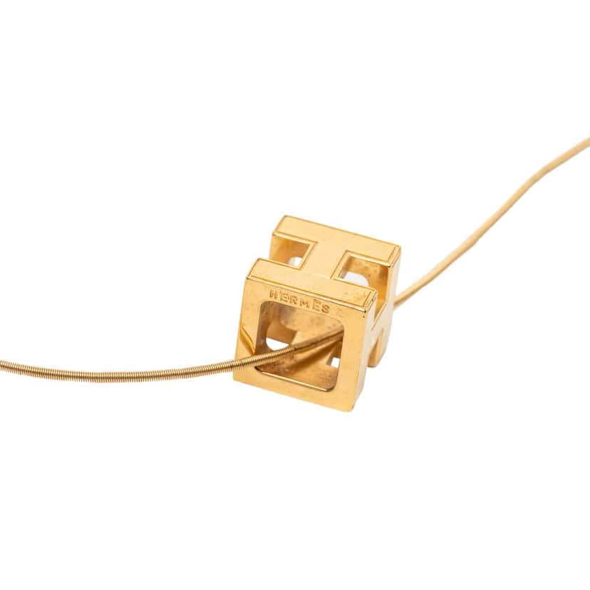 Hermès Gold Plated Enamel Cage D H Pendant Necklace Gold Metal Very good condition - Inside View