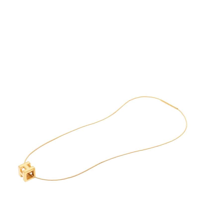 Hermès Gold Plated Enamel Cage D H Pendant Necklace Gold Metal Very good condition - Box View