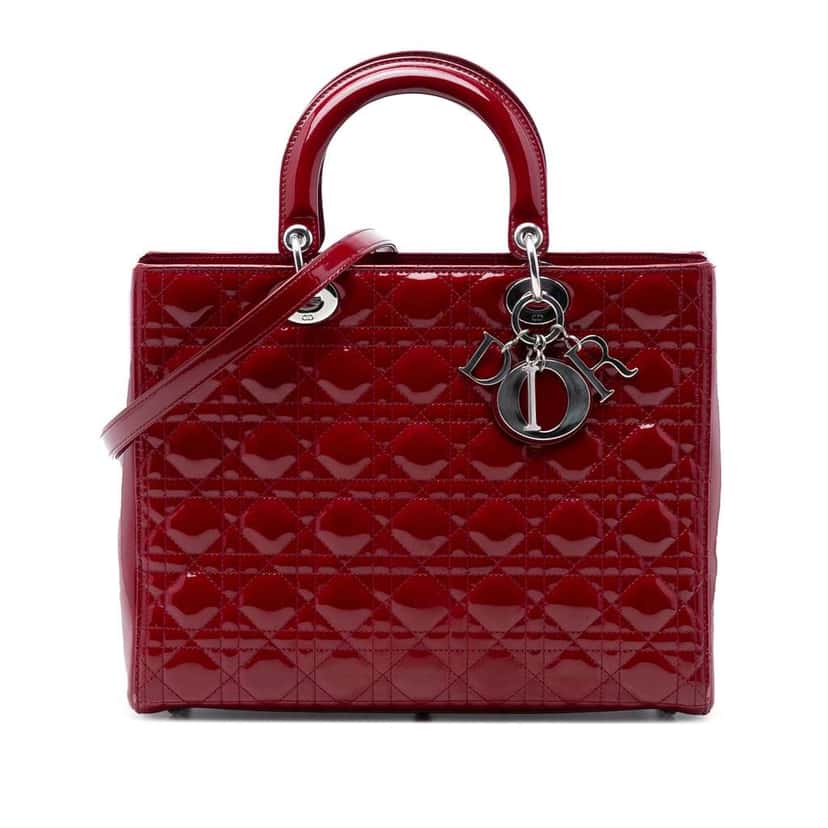 Dior Large Patent Cannage Lady Dior Red Leather Very good condition - Front View