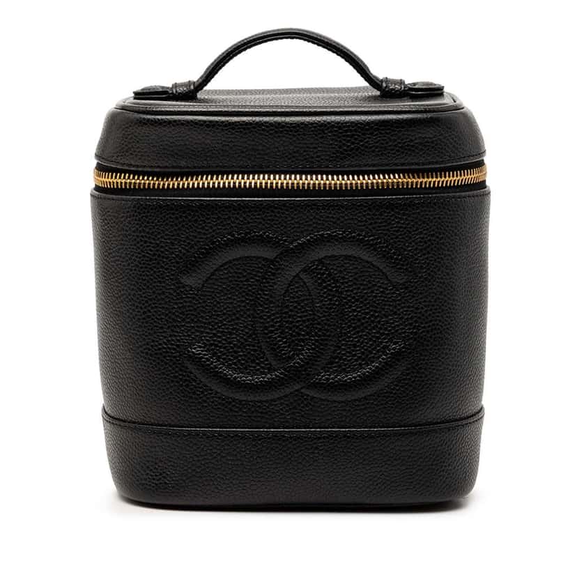 Chanel CC Caviar Vanity Bag Black Leather Very good condition - Front View