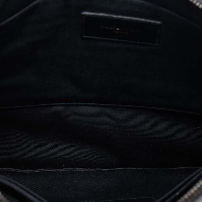 Saint Laurent Croc Embossed Leather Monogram Clutch Black Leather Very good condition - Model View