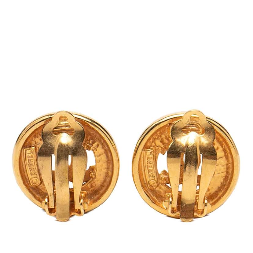 Chanel CC Gold Plated Round Clip On Earrings Gold Metal Very good condition - Back View